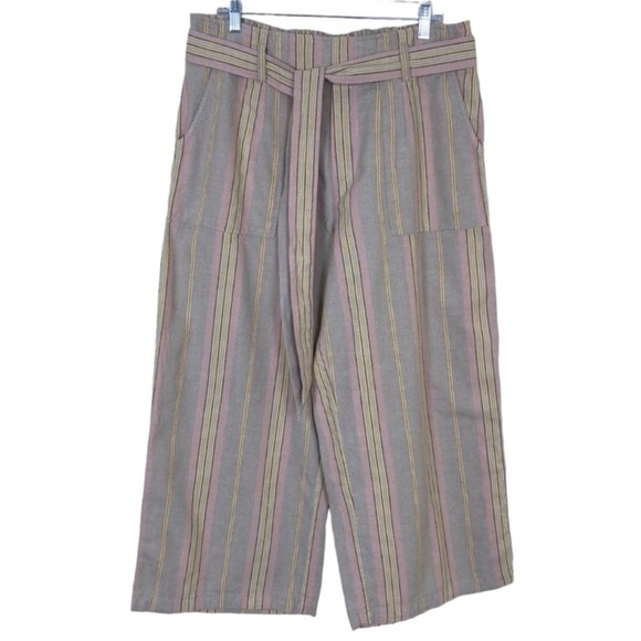 American Eagle Linen Blend Striped High Waisted Wide Leg Pants Vacation Wear XL - Picture 2 of 16